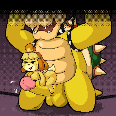bowser, isabelle (animal crossing) (animal crossing, mario bros) created by naughtysableye