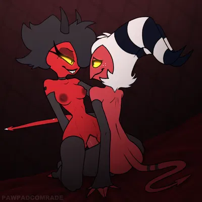 millie (helluva boss), moxxie (helluva boss) (hellaverse, helluva boss) created by pawpadcomrade