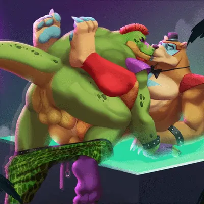 glamrock freddy, montgomery gator (five nights at freddy's, five nights at freddy's: security breach) created by sooxand