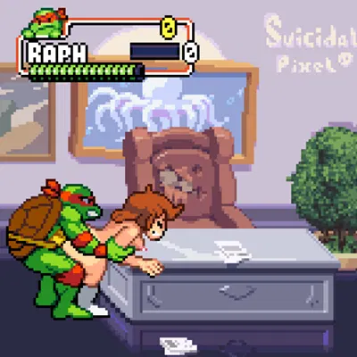 april o'neil, raphael (tmnt) (teenage mutant ninga turtles: shredder's revenge, teenage mutant ninja turtles) created by suicidalpixel