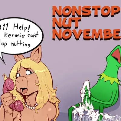 kermit the frog, miss piggy (muppets, nonstop nut november) created by izra