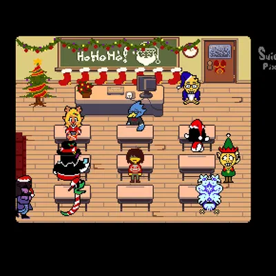 alphys, berdly, catti cattenheimer (christmas, deltarune) created by suicidalpixel