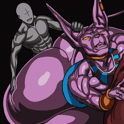 anon, beerus (dragon ball, dragon ball super) created by bluluci, justmegabenewell