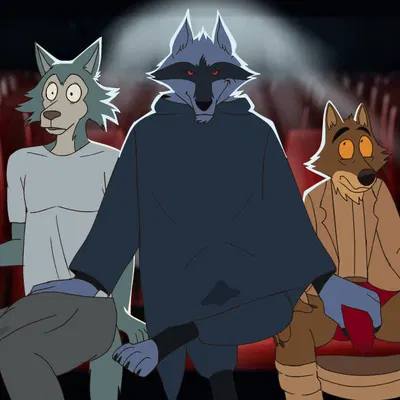 death (puss in boots), legoshi (beastars), mr. wolf (the bad guys) (beastars, dreamworks) created by bikomation