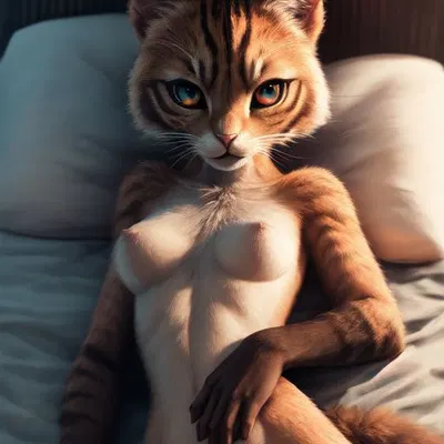 anthro, bed, breasts, brown body