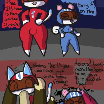 agent s (animal crossing), kid cat (animal crossing), rasher (animal crossing) (animal crossing, instant loss 2koma) created by klutzatdusk