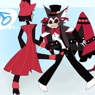 alastor (hazbin hotel), husk (hazbin hotel) (hazbin hotel, hellaverse) created by goddesskusiwolf