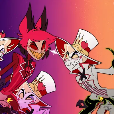 alastor (hazbin hotel), lucifer (hazbin hotel) (hazbin hotel, hellaverse) created by kuruko