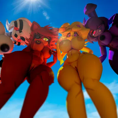 bonfie (cryptiacurves), bonnie (fnaf), chica (fnaf) (five nights at freddy's, five nights at freddy's 2) created by tenshi ai