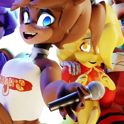 bonfie (cryptiacurves), bonnie (fnaf), chica (fnaf) (five nights at freddy's, fredina's nightclub) created by jordevoir (artist)