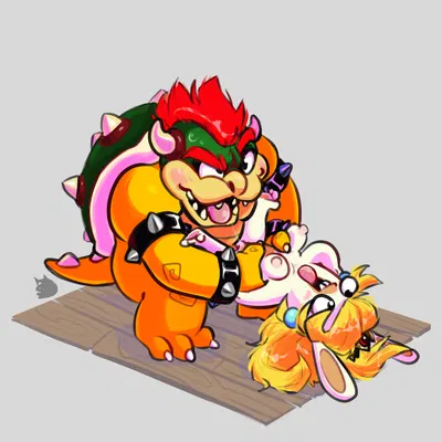 bowser, rabbid peach (mario bros, mario plus rabbids kingdom battle) created by dubiousdunk