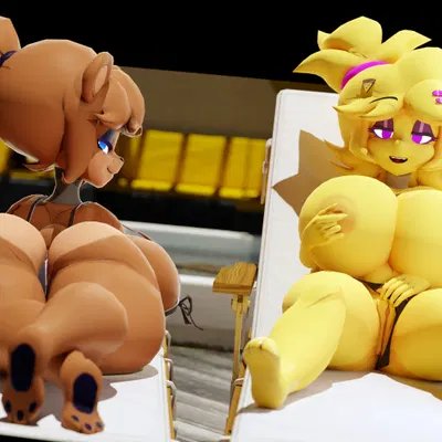 chica (fnaf), chiku (cryptiacurves), freddy (fnaf) (five nights at freddy's, fredina's nightclub) created by zennilad