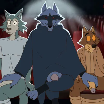 death (puss in boots), legoshi (beastars), mr. wolf (the bad guys) (beastars, dreamworks) created by ai assisted, ai generated background