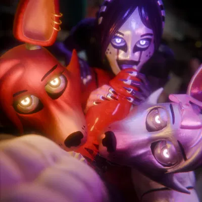 foxy (fnaf), mangle (fnaf), marionette (fnaf) (five nights at freddy's, five nights at freddy's 2) created by paprikablend