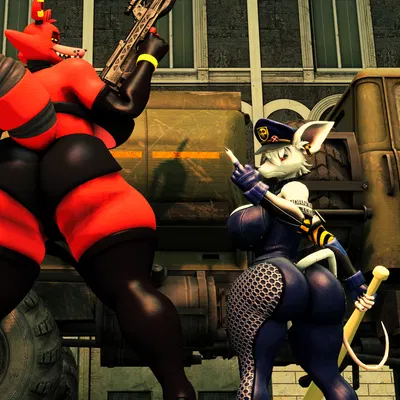 foxy (fnaf), officer flint (foresttherotten), warfare flint (five nights at freddy's, scottgames) created by domizoni