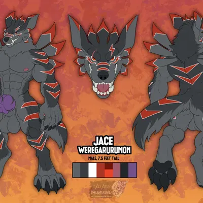 jaceweregarurumon (bandai namco, digimon) created by vallhound