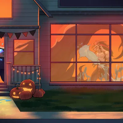 kindred (lol), wolf (lol) (halloween, league of legends) created by tenebscuro