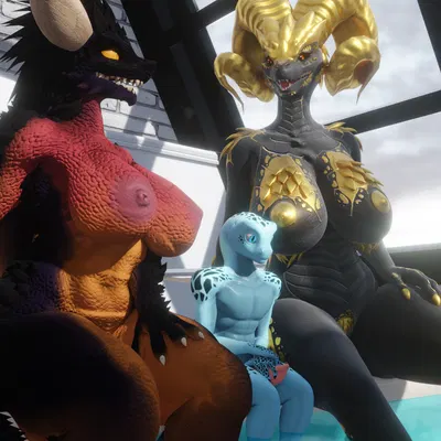 kulve (furromantic), lizardman (whiteperson), neridya (furromantic) (capcom, monster hunter) created by void dragon216