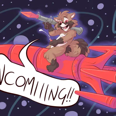 rocket raccoon (guardians of the galaxy, marvel) created by roarey raccoon