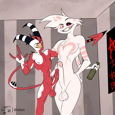 angel dust, blitzo (helluva boss) (hazbin hotel, hellaverse) created by lsdxiii