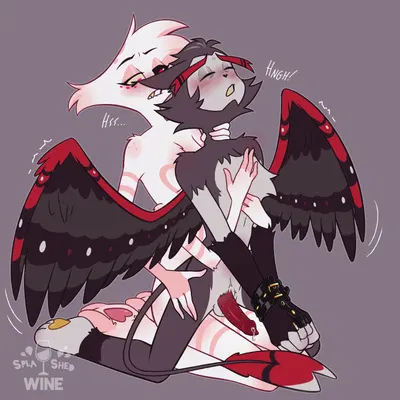 angel dust, husk (hazbin hotel) (hazbin hotel, hellaverse) created by splashedwine