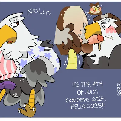 apollo (animal crossing), blathers (animal crossing) (4th of july, animal crossing) created by tomnookusedjock