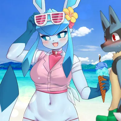 beach style glaceon (nintendo, pokemon) created by wolflong
