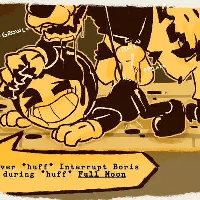 bendy the dancing demon, boris the friendly wolf (bendy and the ink machine) created by notsafeforwanking