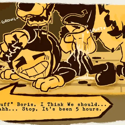 bendy the dancing demon, boris the friendly wolf (bendy and the ink machine) created by notsafeforwanking