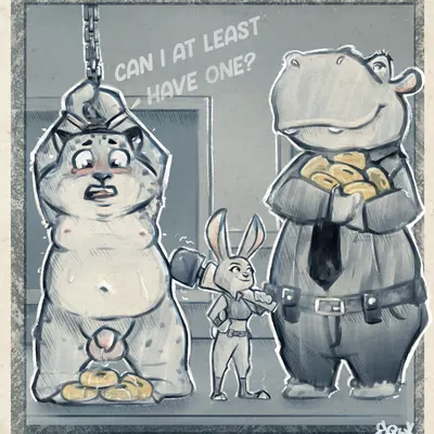 benjamin clawhauser, judy hopps, officer higgins (disney, zootopia) created by sqwek