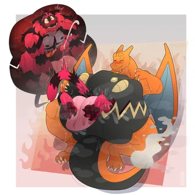 blaze (incinevorer), brady (sleepy brady) (nintendo, pokemon) created by trpcafterdark