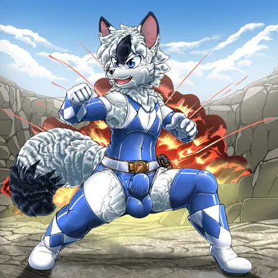 blue ranger, rush the wolf (power rangers) created by kitsune youkai