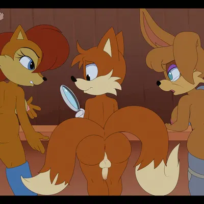 bunnie rabbot, classic tails, miles prower (archie comics, classic sonic (universe)) created by apinkgrape