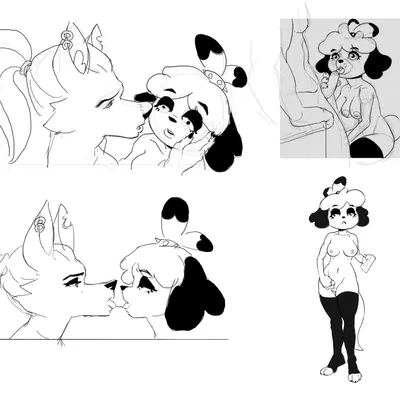 isabelle (animal crossing), loona (helluva boss) (animal crossing, hellaverse) created by dudles