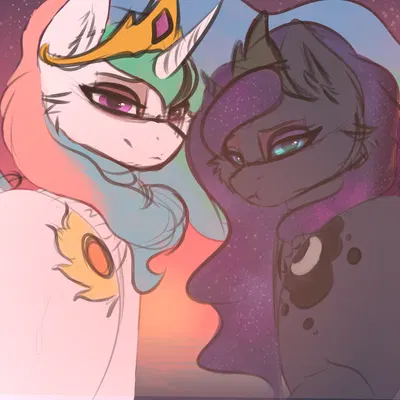 princess celestia (mlp), princess luna (mlp) (friendship is magic, hasbro) created by fuwa (artist)