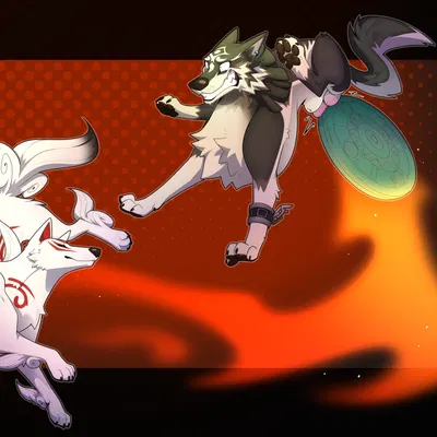 amaterasu (okami), link (wolf form) (capcom, clover studio) created by yiffy1234