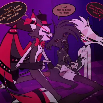 angel dust, arackniss (hazbin hotel), husk (hazbin hotel) (hazbin hotel, hellaverse) created by yummynommyy