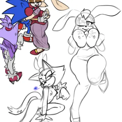 blaze the cat, sonic the hedgehog, vanilla the rabbit (sega, sonic the hedgehog (series)) created by palegarbo