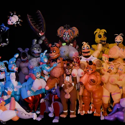 bonnie (fnaf), chica (fnaf), foxy (fnaf) (five nights at freddy's, five nights at freddy's: security breach) created by anonymousfm