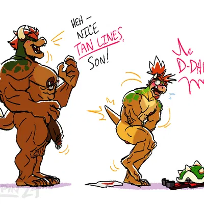 bowser, bowser jr. (mario bros, nintendo) created by poppin