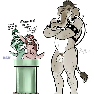 bowser, elephant bowser, luigi (bowser day, mario bros) created by bgn