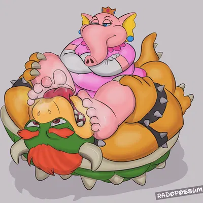 bowser, elephant peach, princess peach (mario bros, nintendo) created by radopossum