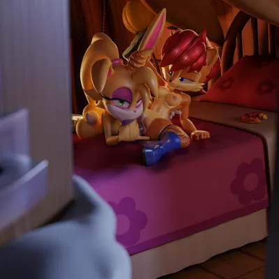 bunnie rabbot, sally acorn, sonic the hedgehog (archie comics, sega) created by neondonut