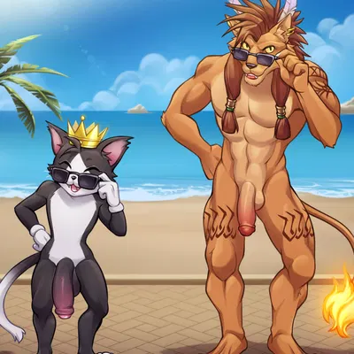 cait sith (ff7), red xiii (celtic mythology, european mythology) created by purplevelbeth