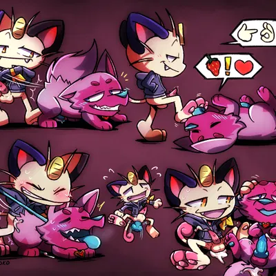 fan character, lemmi the meowth, russo the poochyena (nintendo, pokemon) created by kazoko (artist)