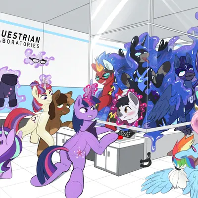 flutterbat (mlp), fluttershy (mlp), moonatik (oc) (aperture science, friendship is magic) created by miramore