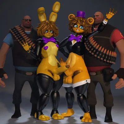 fredbear (fnaf), heavy (team fortress 2), spring bonnie (fnaf) (five nights at freddy's, scottgames) created by foxgirlnsfw