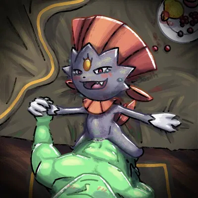 gluttonous weavile gf (oosah), unreasonably buff anon (oosah) (nintendo, pokemon) created by oosah