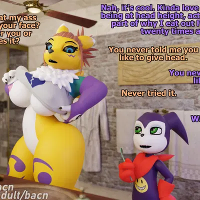 impmon (bacn), renamon (bacn), rika nonaka (bandai namco, digimon) created by bacn