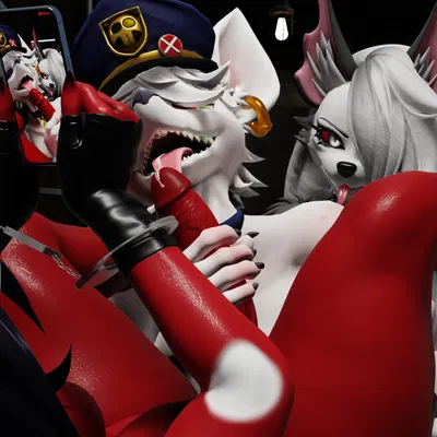 loona (helluva boss), officer flint (foresttherotten), sallie may (helluva boss) (hellaverse, helluva boss) created by krockyanimations